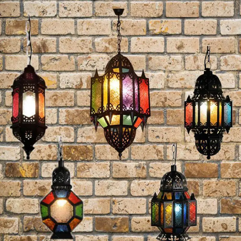 Мусульманский красочный подвесной светильник арабский стеклянный для ресторана