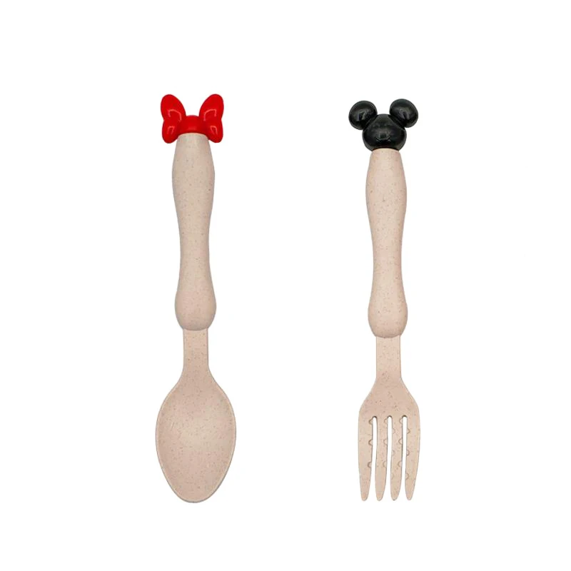Beige SpoonFork Пшеничная соломенная чаша детская посуда с рисунком набор детский обеденный тарелка детская тренировочная чаша ложка Вилка для детей без коробки - Цвет: Beige SpoonFork