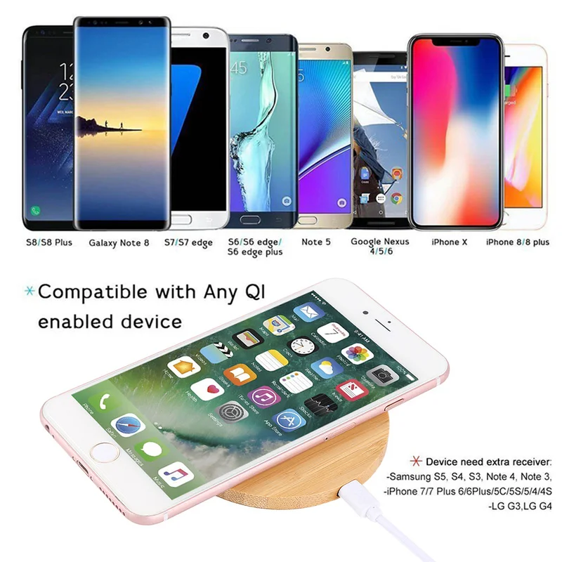 Дерево Бамбук Qi Беспроводное зарядное устройство для iPhone 11 Pro X Xs Max 8 Samsung Galaxy Note 10 9