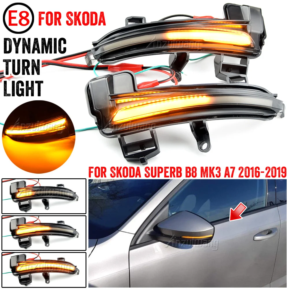 

For Skoda Superb A7 B8 MK3 III Typ 3V 2016-2019 2pcs Side Mirror Indicator Dynamic Sequential Flowing LED Turn Signal Light