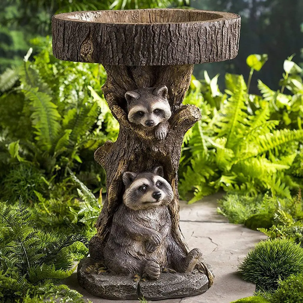 

Creative Art Resin Raccoon Birdbath Polyresin Antique Garden Bird Bath For Home Garden Yard Home Garden Decoration Modern