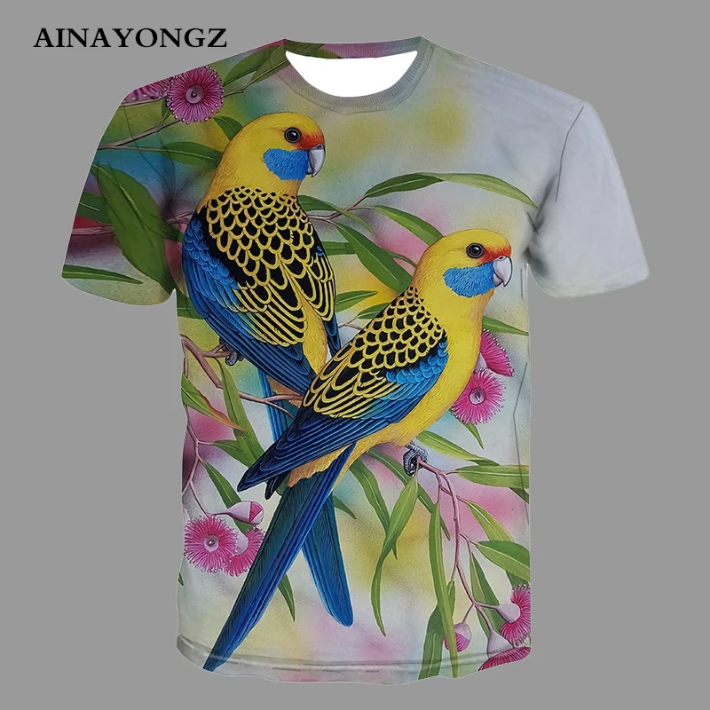 Parrot Bird Printed Tshirt Summer Cool Casual Men T Shirt Short Sleeve Child Trendy O-Neck Tee Top Oversized Harajuku T-shirt