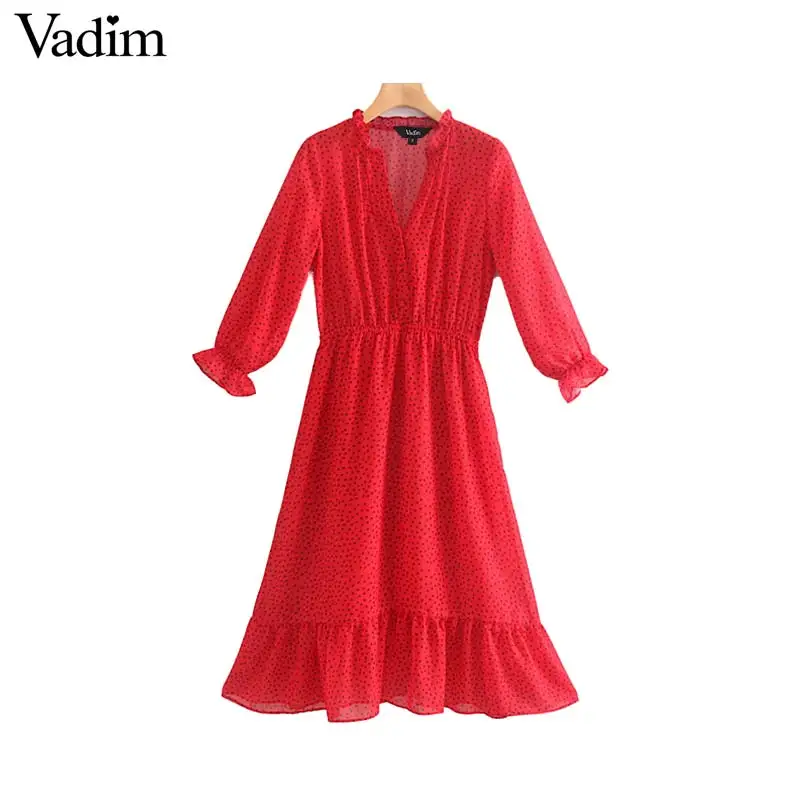Vadim милый Женский горошек печати шифоновое платье миди с эластичной талией