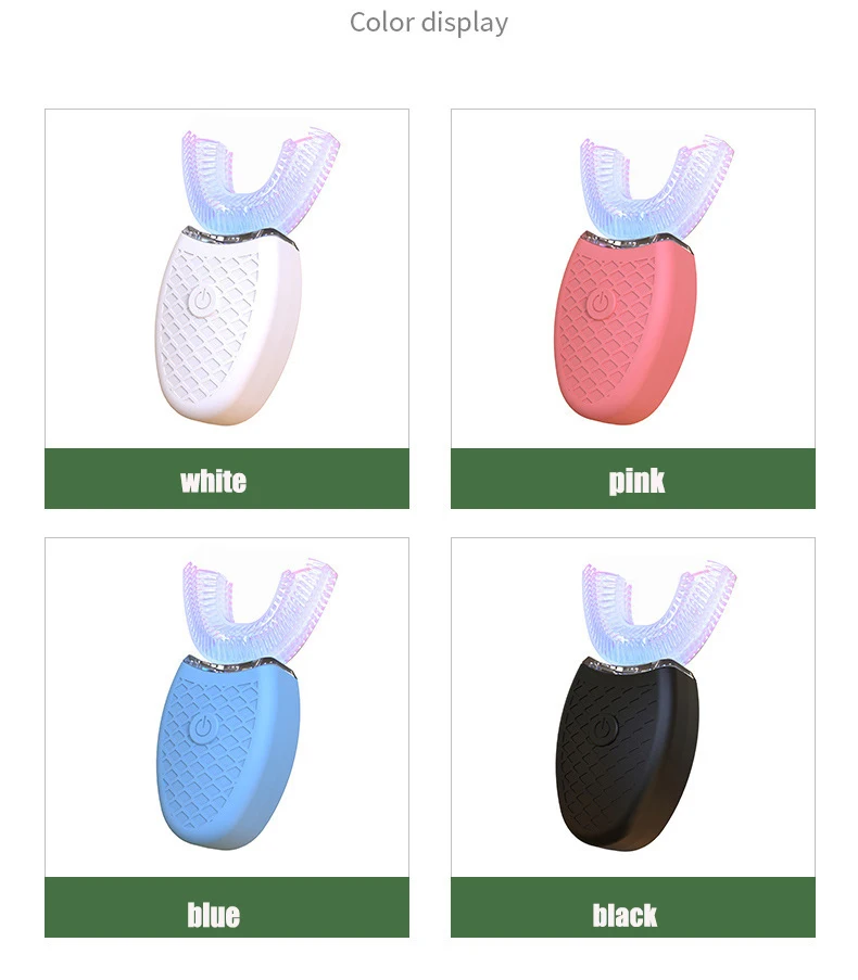 

360 Degrees Intelligent Automatic Sonic Electric Toothbrush U Type 3 Modes Tooth Brush USB Charging Tooth Whitening Blue Light