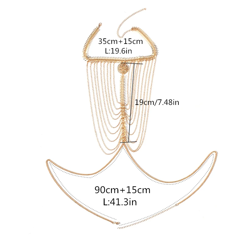 Сексуальное многослойное с длинной бахромой цепи ожерелье Мода Бикини Жгут