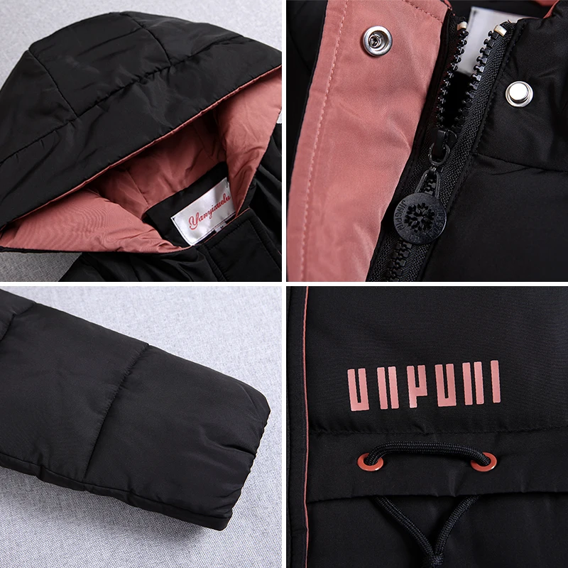 Куртка женская Длинная с капюшоном зимняя однотонная воротником-стойкой |