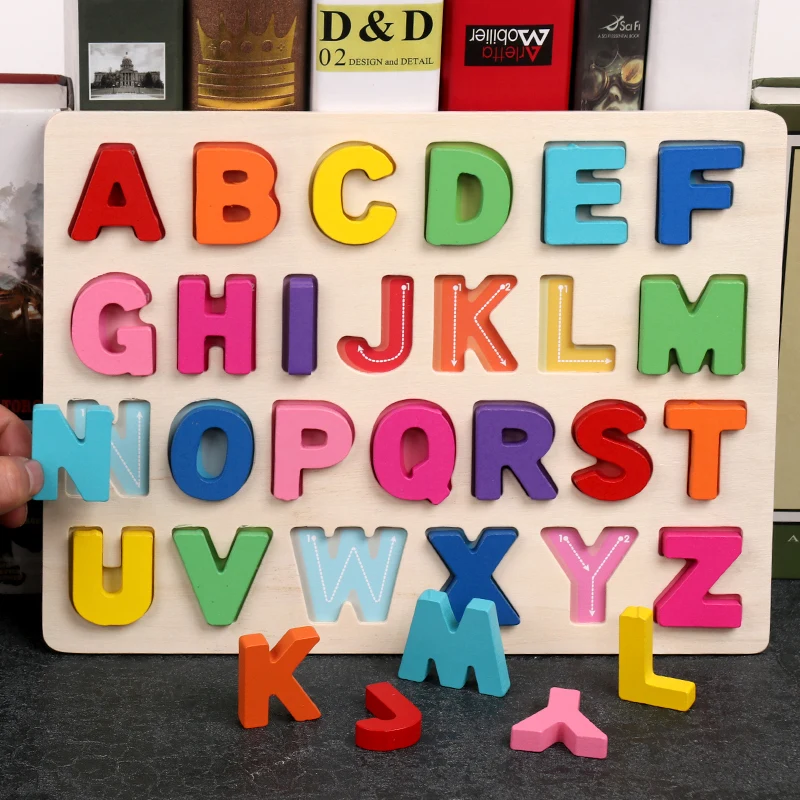 

WEMMICKS Children Learning Games Wooden Alphanumeric 3D Puzzles Children Early Education Matching Letter Family Montessori Gift