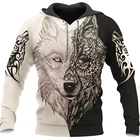 Мужская Осенняя Толстовка Оверсайз с изысканным узором волка в стиле рок хип-хоп уличный стиль Повседневная Толстовка с капюшоном с 3D-принтом животных