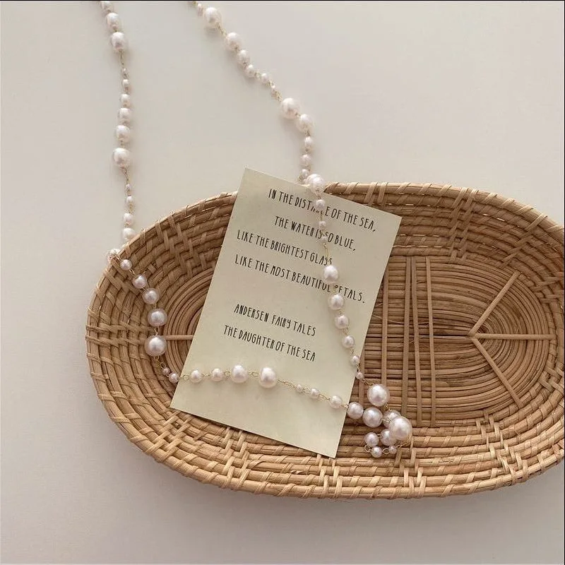 ZDMXJL Нежное колье на тонких нитях с бусинами, жемчугом и кристаллами на длинной цепочке, универсальное колье в стиле очков для женщин, модные ювелирные украшения.