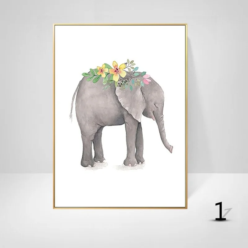 

Children's Room Decoration HD Paintings Frameless Painting Core Nordic Ins Wind Modern Cartoon Animal Elephant Panda Squirrel