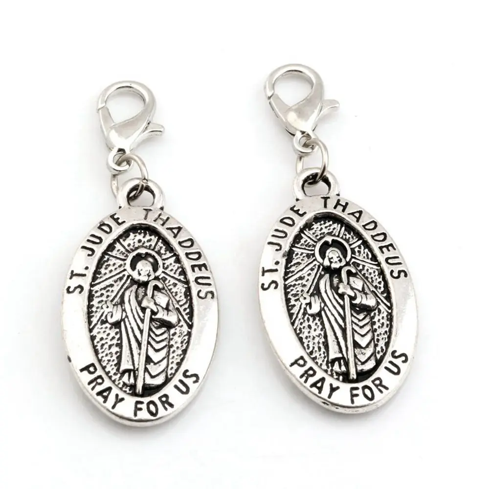

50Pcs Alloy ST. JUDE THADDEUS Jesus Oval Medal Floating Lobster Clasps Charm Pendants For Jewelry Making 16x42MM