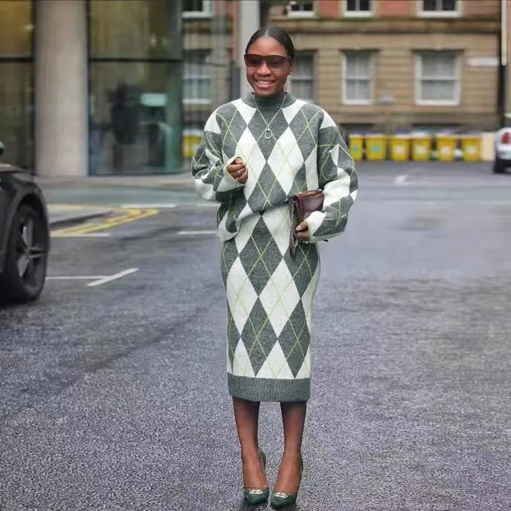 Женский плотный свитер Lingge элегантный пуловер и юбка комплект из двух предметов