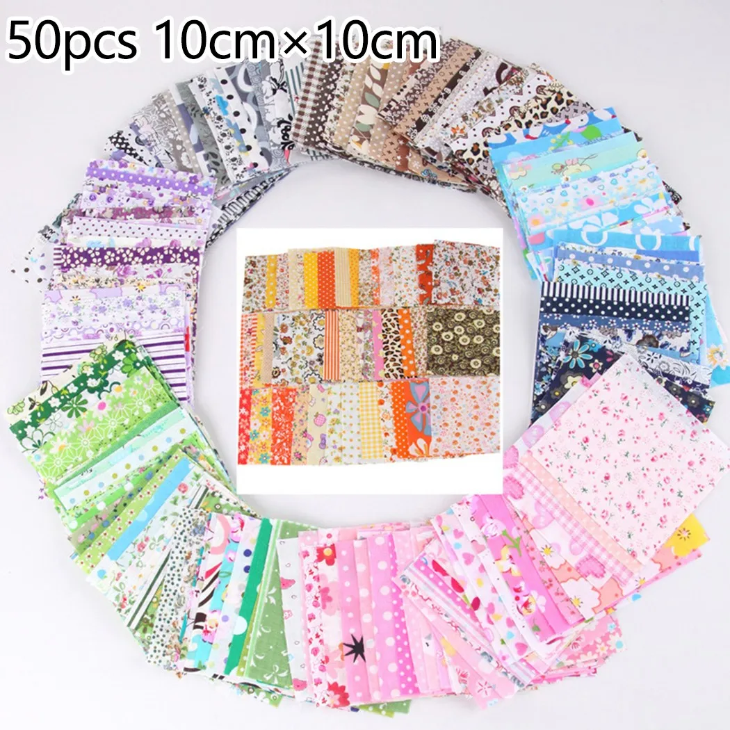 

Sewing Cloth Cotton Fabric Mixed Quilting 10X10cm 50 Pcs/set Bundle Quilt