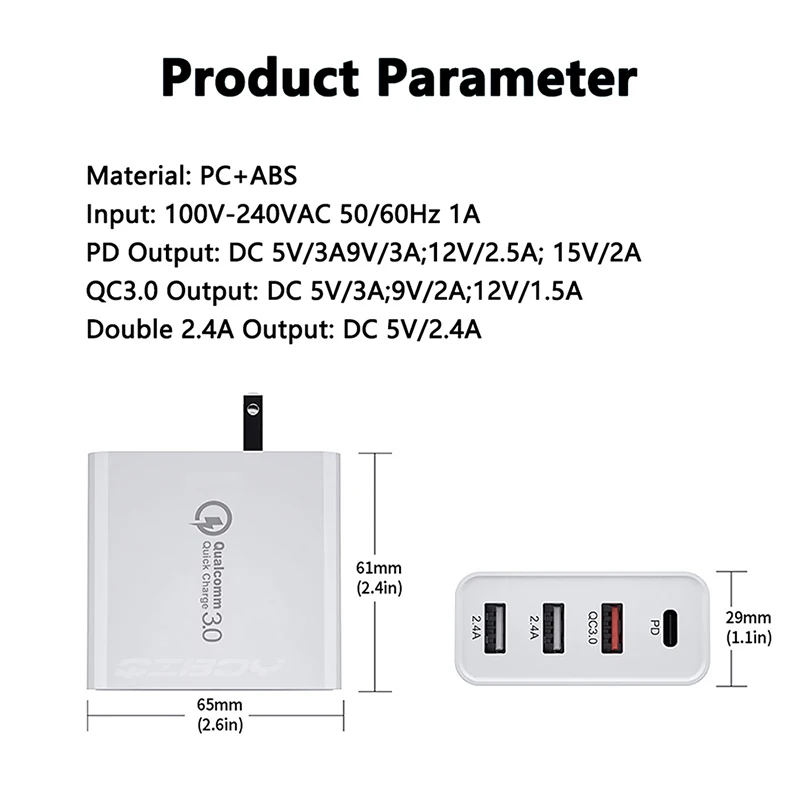 48W быстрое зарядное устройство QC 3 0 USB Type C PD для xiaomi iPhone 10 Samsung A50 4 зарядки порта Power