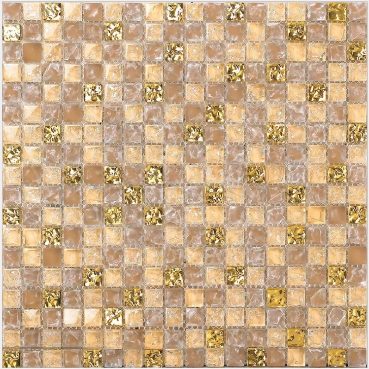 

Frosted Khaki Glass Mosaic Kitchen Wall Tile Backsplash HYM014 Gold Glass Bathroom Tiles