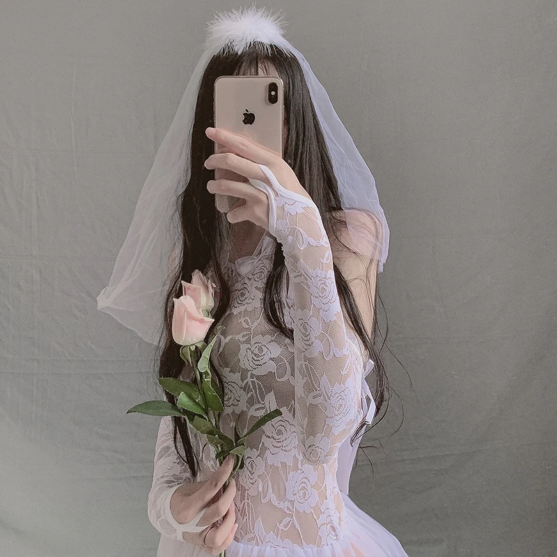 Белая свадебная форма костюм невесты для косплея сексуальное Сетчатое