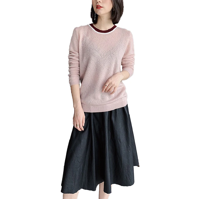 

New Spring 2021 Women's Temperament Stripe Round Neck Long Sleeves Slimmer Conventional Pullover Comfortable Sweater Sweater Top