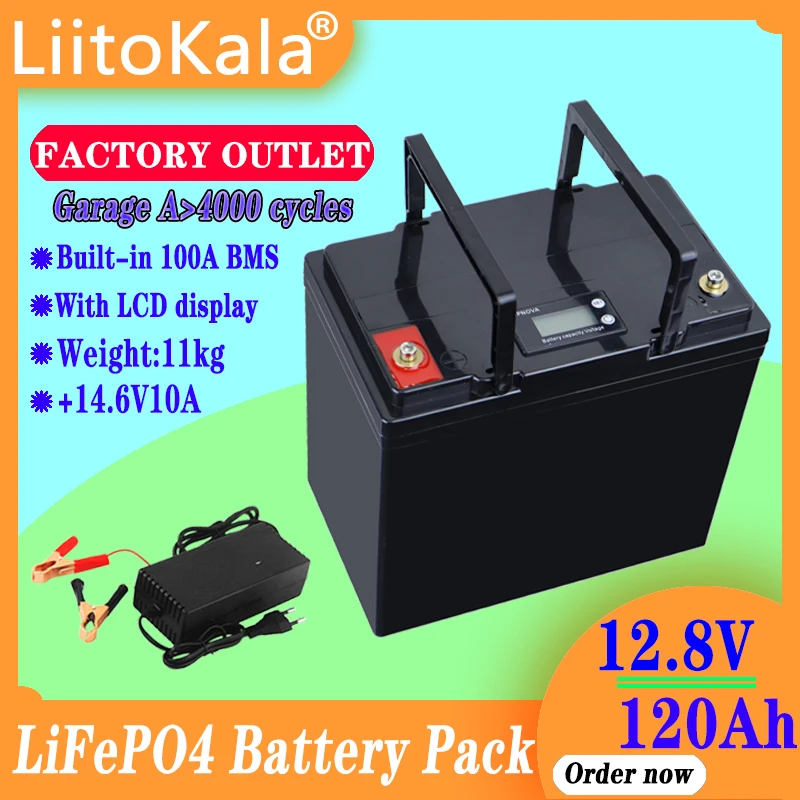 Аккумулятор LiitoKala lifepo4 на солнечной батарее, 12 В, 12,8 А · ч