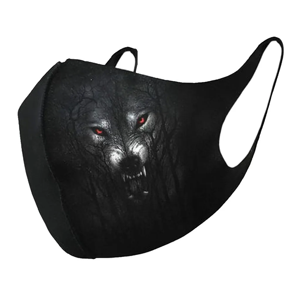 Маска для лица с принтом волка многоразовая черная # B02 | Тематическая одежда и