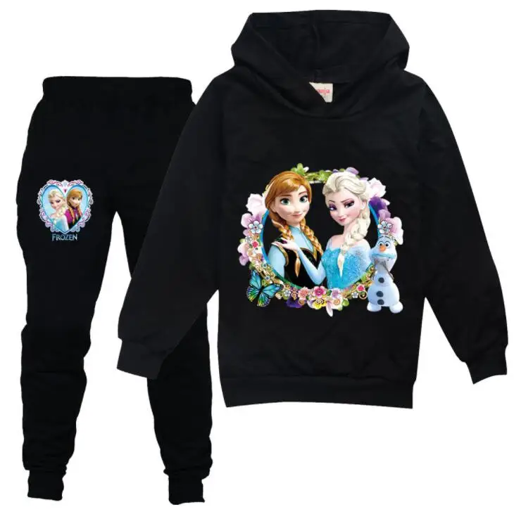 Disney Spring Autumn Cartoon Frozen Anna Elsa Sweatshirt+Pants 2 PCS Set Baby Girls Clothing Hoodies Tracksuit Suits | Детская одежда и