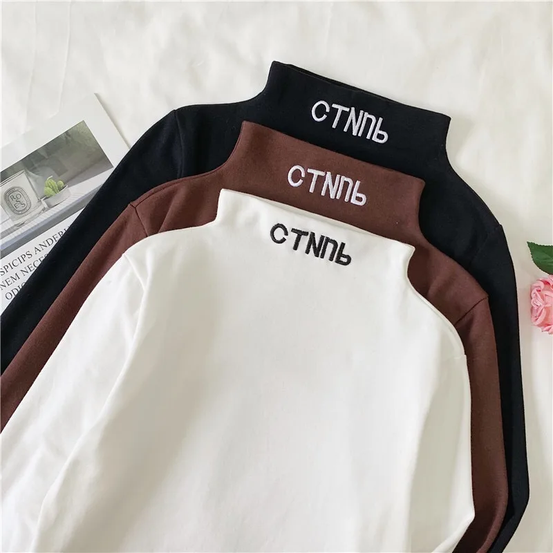 Harajuku рубашка с длинными рукавами и надписью, женские топы, водолазка, Roupas Feminina, однотонная Осенняя Корейская Blusas Mujer de Moda, футболка