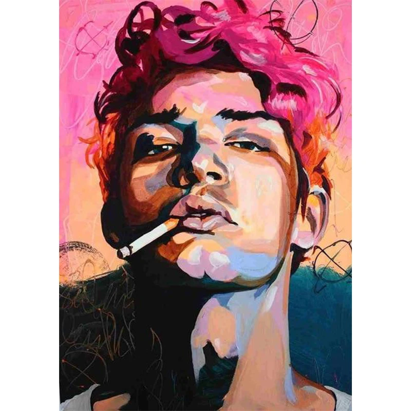 

40x50cm Paints By Numbers Smoking Boy Girl Oil Painting By Numbers Set Gift Coloring By Numbers Canvas Wall Set