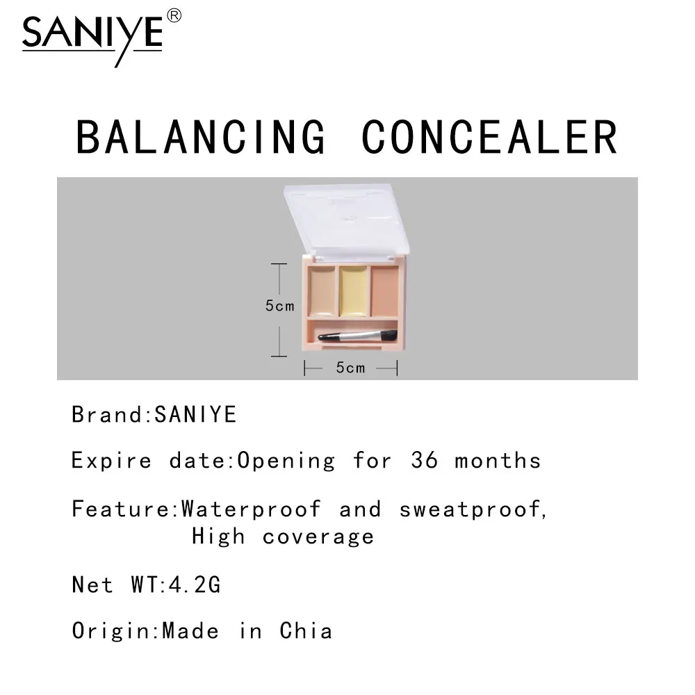 

SANIYE 3 Colour Concealer Cream Waterproof Full Coverage Concealer Long Lasting Face Scars Acne Cover Smooth Moisturizing Makeup