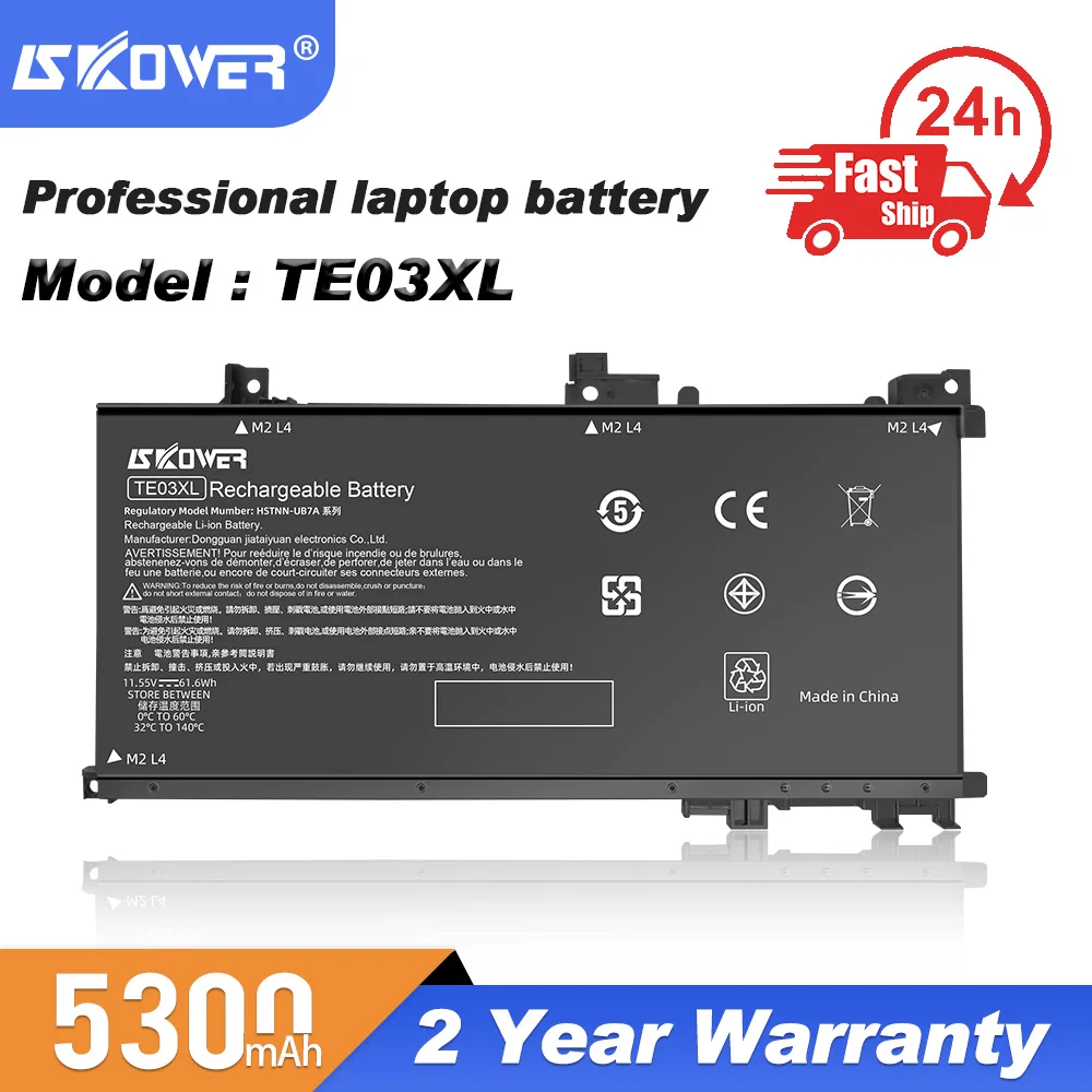 

SKOWER 11.55V TE03XL Laptop Battery For HP OMEN 15-bc011TX 15-bc012TX 15-bc013TX 15-AX015TX AX017TX TPN-Q173 HSTNN-UB7A 61.6Wh