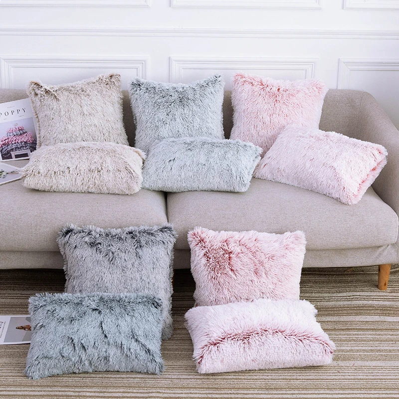 

45*45cm Plush Cushion Cover Solid Color Winter Soft Fluffy Faux Fur Throw Pillow Case Car Sofa Bedroom Decorative Pilloecase