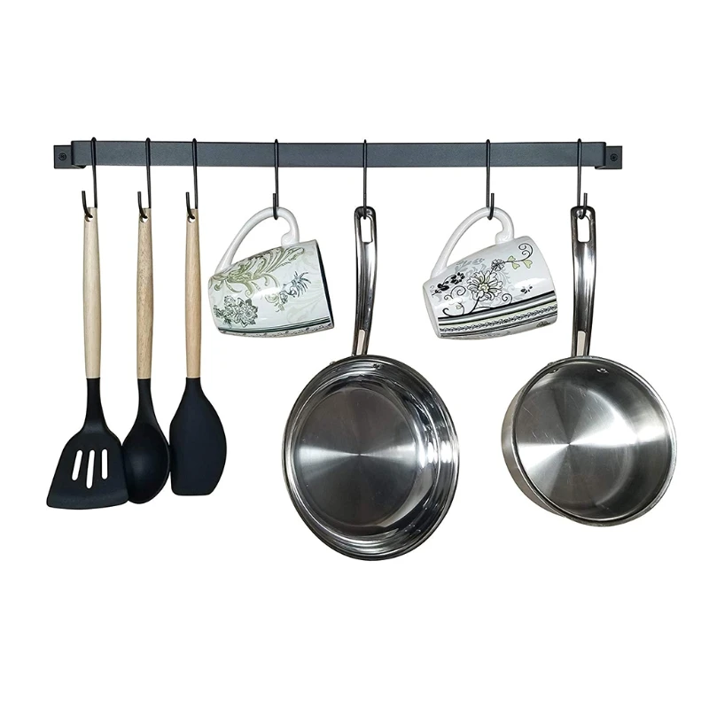 

F2TE кухонная утварь рельсового типа, крючок-стойка, минималистичный подвесной органайзер-стойка с 10 крючками, держатель крышки кастрюли, настенное крепление для хранения