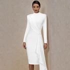 Ocstrade, Новое поступление, Драпированное женское платье с круглым вырезом, зима 2020, Белое Женское Бандажное платье, сексуальное вечернее платье