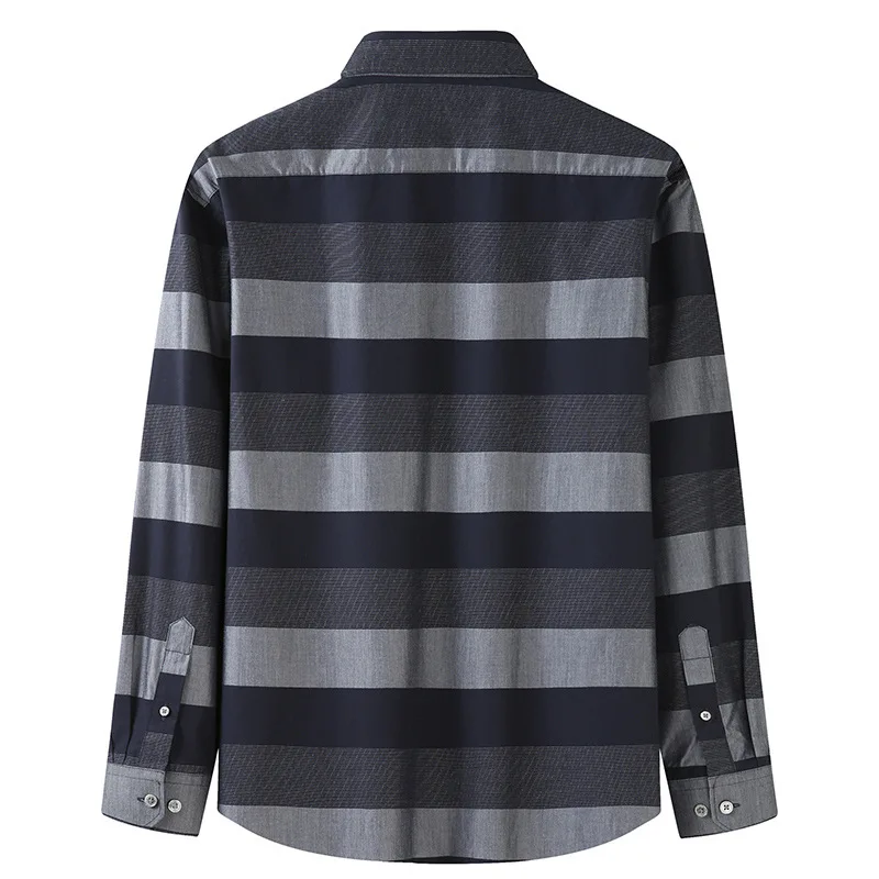 

New men's fat plus size striped color matching long sleeve shirt in autumn 2020