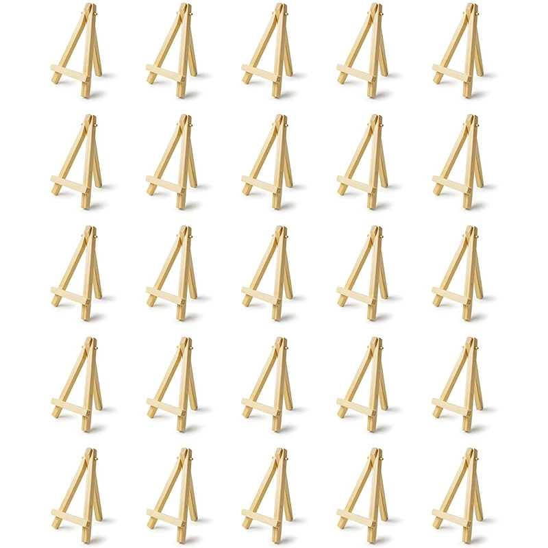 25 Pieces of Mini 5 Inch Wooden Easel. Business Cards Display Photos Small Canvases Classroom DIY Arts and Crafts |
