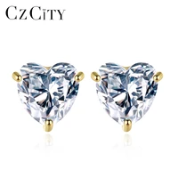czcity cute korean earring heart bling cz stud earrings for women fine jewelry wedding engagement 925 sterling silver love gift