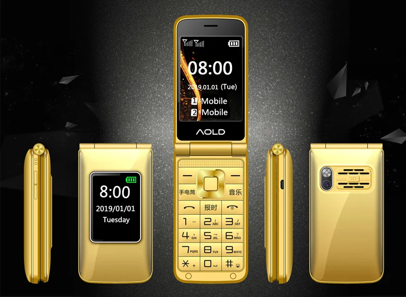 Flip Slim Clamshell Mobile Phone For Old Senior People Speed Dial Russian Key Dual Sim Metal Case Torch Extra Light