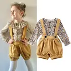 От 1 до 5 лет повседневная детская одежда комплекты одежды для маленьких девочек, наряды на весну и осень, с кружевным воротом, украшенным декоративными; Блузка с цветочным узором + шорты на подтяжках; Костюм для сна; Детская пижама-комбинезон; Комплекты для девочек