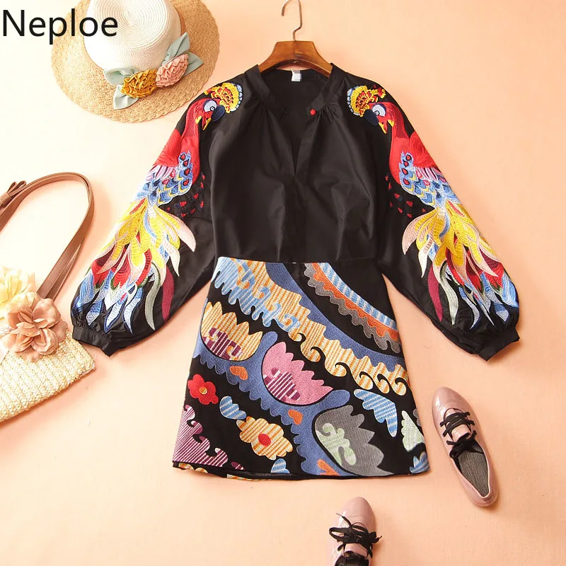 Neploe женские блузки с тяжелой вышивкой осень 2019 шикарные Блузы v образным вырезом
