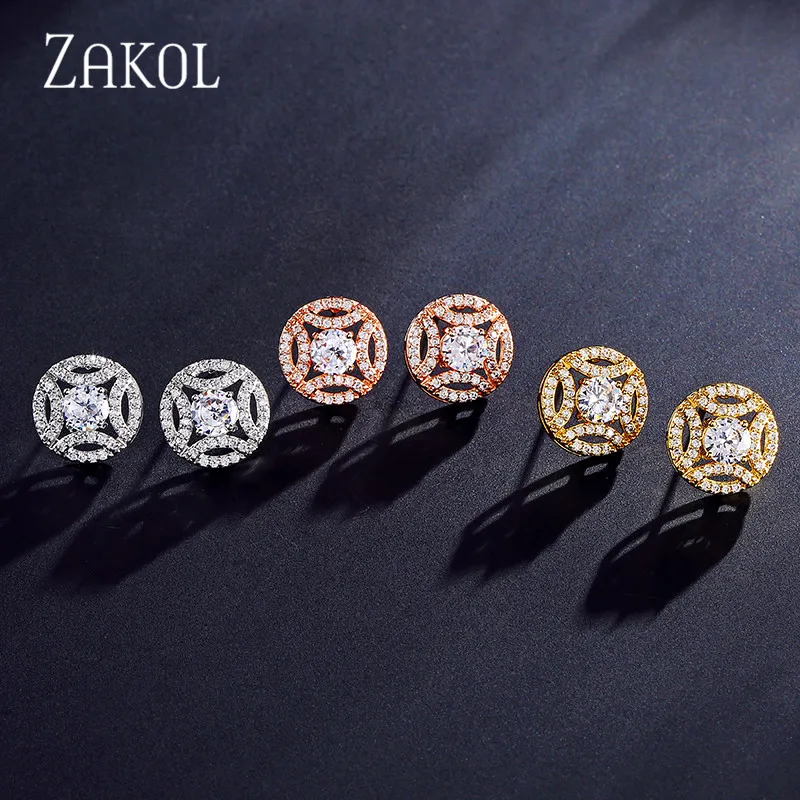 ZAKOL классические круглые серьги с кубическим цирконием ожерелье набор для женщин