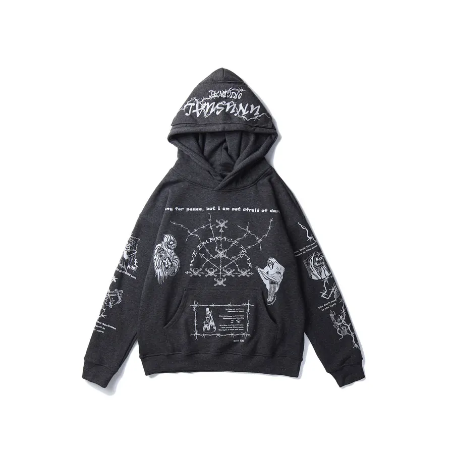 GONTHWID граффити череп смерти Длинные для мира печати толстовки с капюшоном, худи уличная хип хоп панк Рок пуловер Топы толстовка - Цвет: Black