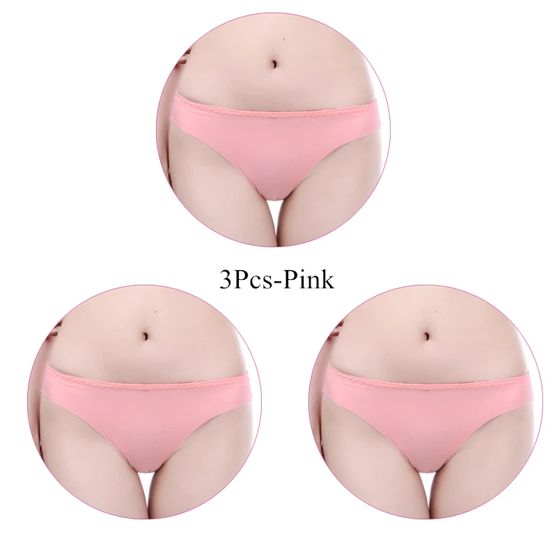 3Pcs-Pink 3 шт./упак. трусики Для женщин сексуальные трусы Бесшовные Ice Silk Трусы-стринги женский большой Размеры Нижнее белье женские большие Размеры трусики - Цвет: 3Pcs-Pink
