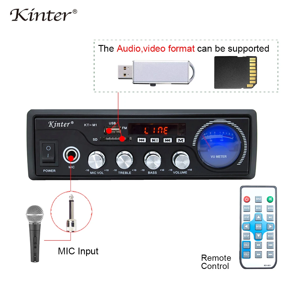 Kinter M1 аудио усилитель 2.0CH с USB SD FM микрофоном 3 5 мм вход может воспроизводить MP3 MP4 MP5