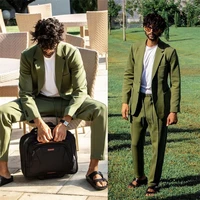 2 pieces men suits green casual costumes hommes custom made high quality formal wedding tuexdos prom blazerpant suit sets