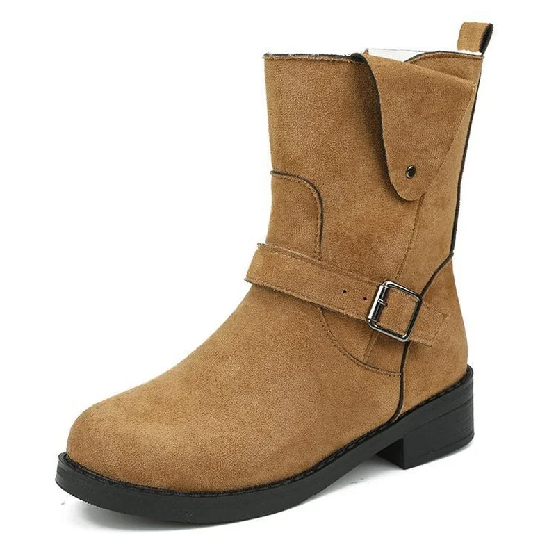 

Новинка зимы 2021, женские повседневные теплые женские ботинки на плоской подошве, квадратном каблуке, средней длины с круглым носком