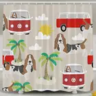 Занавеска для душа, с изображением собаки, пляжного автобуса, хиппи, пальмы