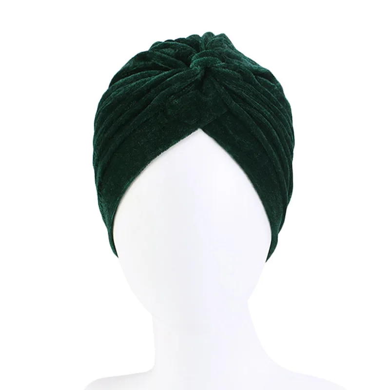 

Золотая Бархатная индийская шапка-тюрбан, Шапка-бини Baotou, шапки-бини, головные уборы, однотонные аксессуары для волос, перекрестные поворот...