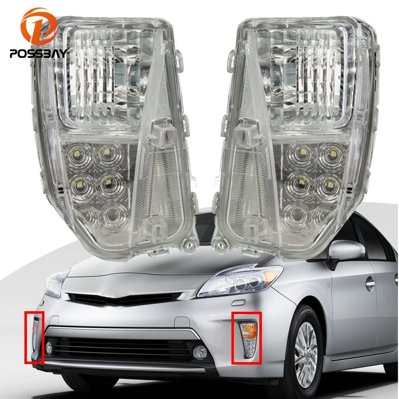 

POSSBAY Car Front Bumper Fog Light Left Right Side Assembly White LED Daytime Running Lamp for Toyota Prius-2012 2013 2014 2015