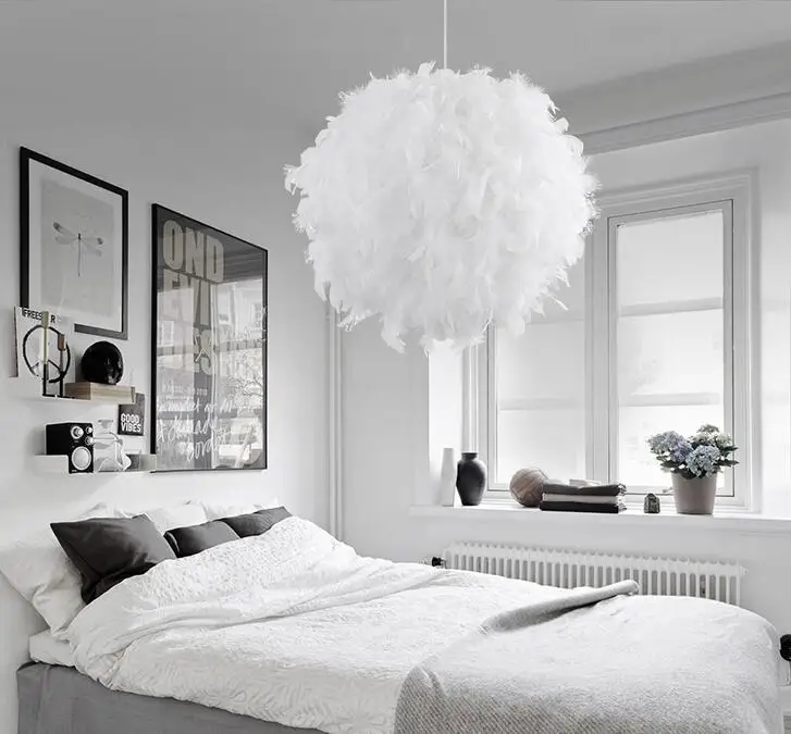 Светодиодная романтическая потолочная лампа Kuulee с белыми перьями подвесной