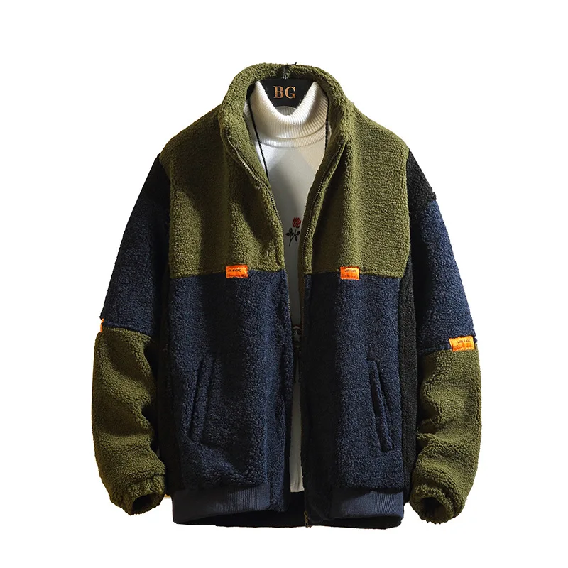 

2020 Autumn & Winter New Arrival Plus Size Color Matching Imitation Lamb Cotton Coat Jacket Casual Stand Collar Free Shipping