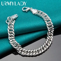 urmylady 925 sterling silver 10mm side chain bracelet for man women wedding engagement party charm jewelry