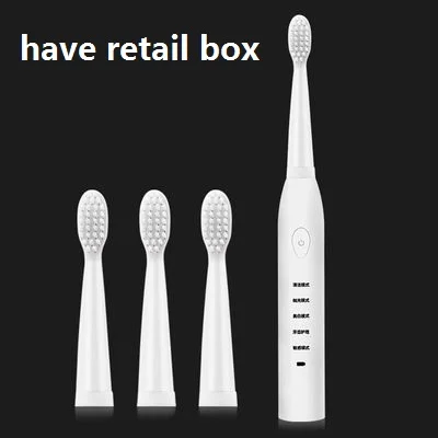 White with box Electric Toothbrush Sonic Wave Rechargeable Top Quality Smart Chip Toothbrush Head Replaceable Whitening Tooth brush - Цвет: White with box